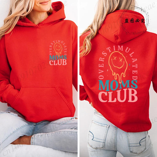 Overstimulated Moms Club Hoodies for Women,Mama Birthday Women's Sweatshirts Clothing,Funny Mama Hooded Hoodies,Mother Gifts