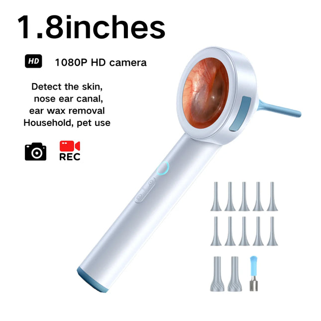 1.8'' Screen Ear Camera Instant On/Record, Home & Pet Otoscope for Kids/Adults/Dogs/Cats, HD Visual Ear Cleaner