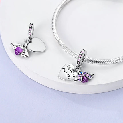 925 Sterling Silver Purple Series Butterfly Aries Gemini Safety Chains Fit Original Bracelet DIY Jewelry Making Gift For Women