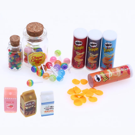 Dollhouse Miniature Drink Food Potato Chips Bottles Lollipops Jar with Lollipops Kid Gift Gnome Decoratio Access Kitchen Scene
