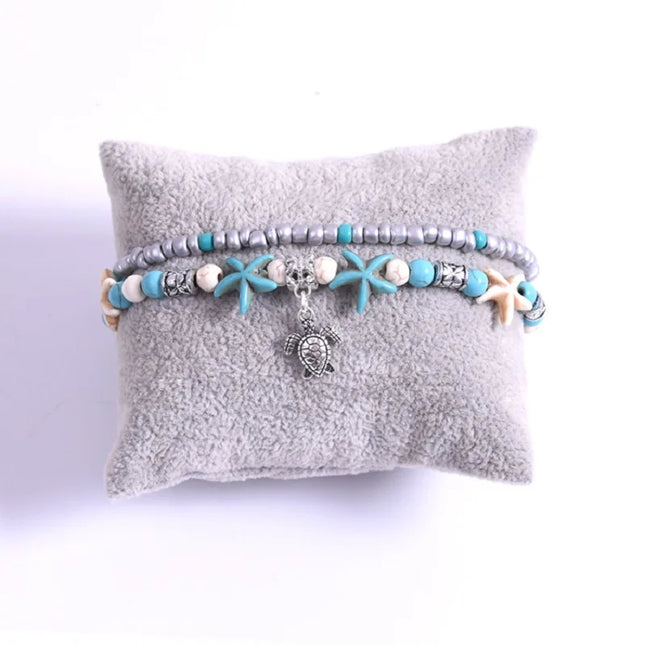 Beach Boho Wave Sea Star Dolphin Turquoise Bead Turtle Foot Chain Anklet  For Women Jewelry