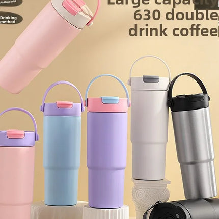 Large Capaci Cerc Inner Lid Insulated Mug Portable Car Coffee Cup Sports Water Bottle Fem High Aesthetic Value