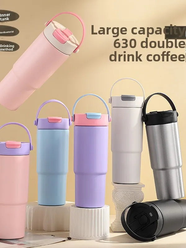 Large Capaci Cerc Inner Lid Insulated Mug Portable Car Coffee Cup Sports Water Bottle Fem High Aesthetic Value