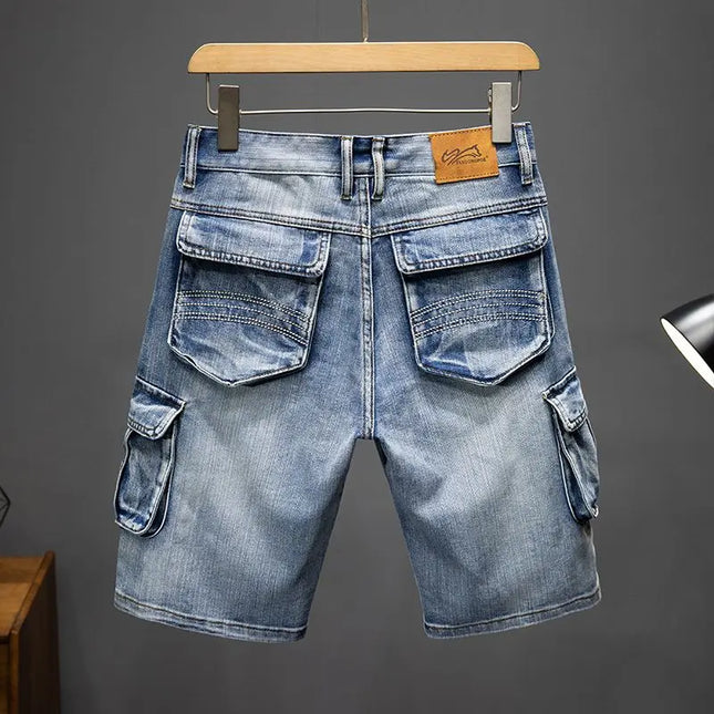 American Trendy Workwear Multi-Pocket Denim Shorts Men's Five-Point Pants Summer Loose Trendy Brand