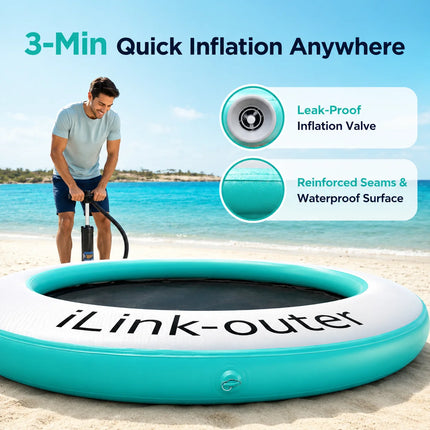 8ft Inflatable Water Hammock Float, Large Round Pool Floating Dock with Mesh Center, Reinforced Handles & Non-Slip Surface, Portable Lounge Raft for Pool Lake Beach, Includes Pump Kit
