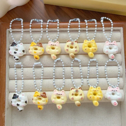 Cartoon Cute Donut Cat Pendant Keychain Phone Lanyard Charm Strap Bag Charm Animal Pendant for Student Backpack Bag Charm Gift