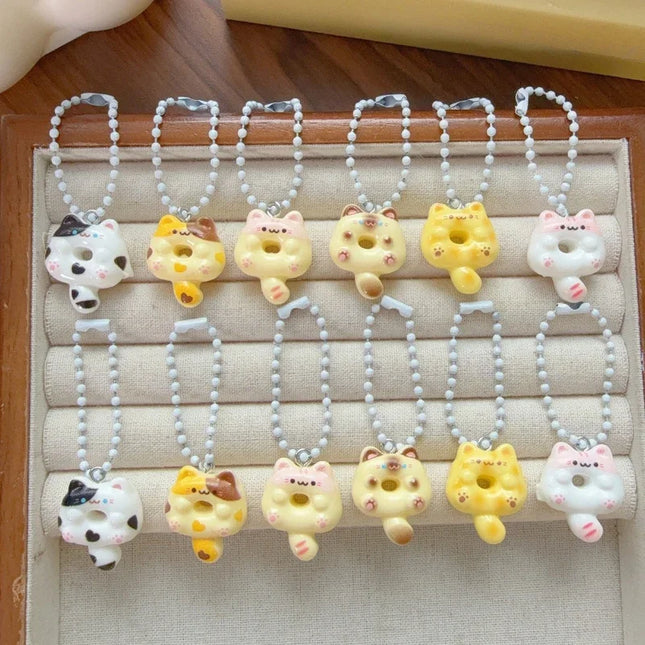 Cartoon Cute Donut Cat Pendant Keychain Phone Lanyard Charm Strap Bag Charm Animal Pendant for Student Backpack Bag Charm Gift