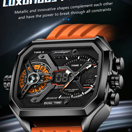 POEDAGAR Sports Men Wristwatch Date Week Chronograph Luminous LED Man Clock Silicone Strap Electronic Men's Quartz Watches Reloj