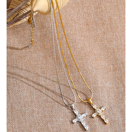 Yhpup Delicate AAA Cubic Zirconia Cross Pendant Necklace Gift Gold Platinum Color PVD Plated Premium Classic Shiny Chic Jewelry