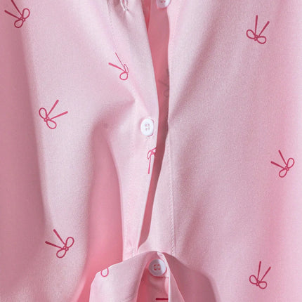 Plus Size Women's Casual and Elegant Workwear Style, Suitable for Afternoon Tea Parties, Vacations, and Beach Outings, Featuring a Bow Print Top, Simple Style, for Everyday Wear, Backless Shirt