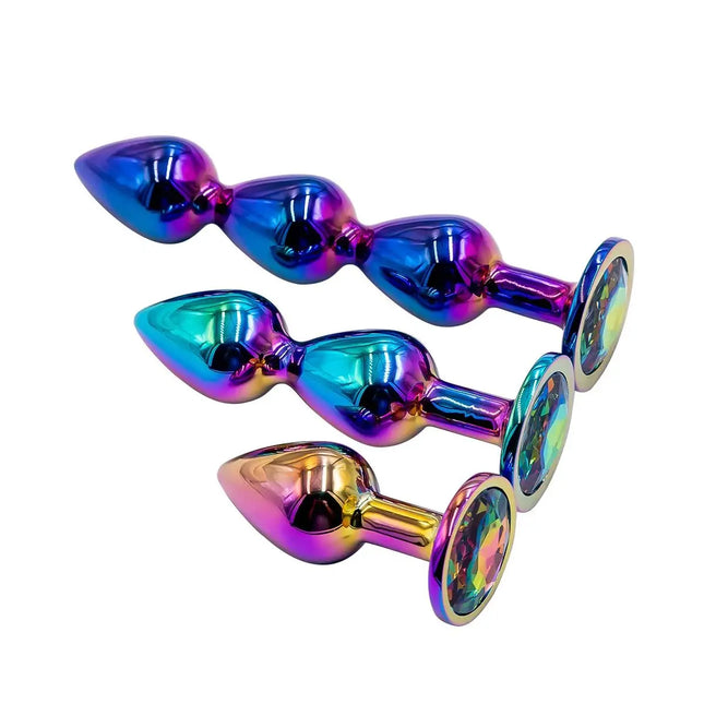 Colorful Anal Plug Rainbow Butt Plug Metal Anal Sex Toys Dildo Anal Beads 3 Size for Choice Sex Toys Drop Shipping