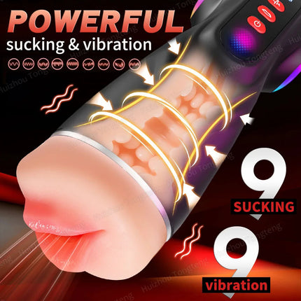 Male Masturbator 3 Sleeves Pocket Pussy Penis Pump with 9 Sucking & 9 Vibrating APP Control Mens Sex Toy Adult Sex Toys for Men