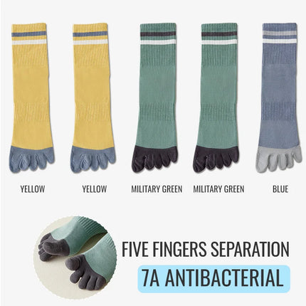 MiiOW 100% Pure Cotton Five Finger Long Socks Deodorant Antibacterial Running Sports Split Toe Sock Cycling Trending Sock Men
