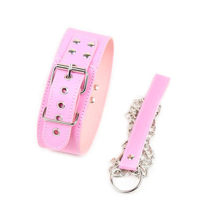 Sexy Collar And Steel Leash Leather Bdsm Fetish Bondage Restraints Adult Game Collars Sex Toys Slave Erotic Neck Ring products