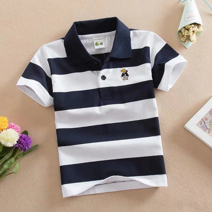 Summer Kids Polo Shirts Children's Short Sleeve Boys Top Polo Shirt Color Striped Teens Cotton Girls School Shirts 2-14Years