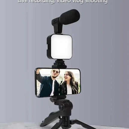 Tripod Phone Holder Smartphone Vlogging Kit With Mini Microphone LED Fill Light Starter For TikTok Live Stream Video YouTube