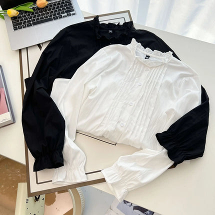 Women's Cotton Ruffle Collar Blouses, Plus Size, Loose Shirt, Casual, Sweet, Autumn, New, 471