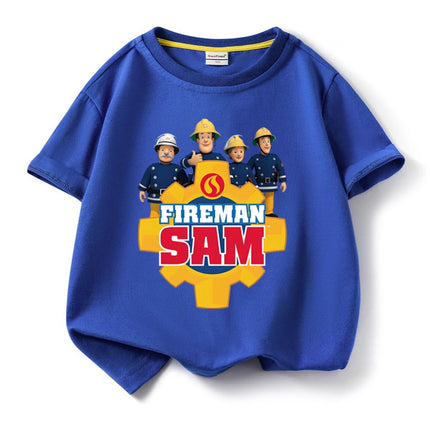 Kids Cotton Tshirt Fireman Sam Boys Girls Cartoon O-Neck Tee Toddler Short Sleeved Tshirt Childrens Summer Clothing Fashion Top