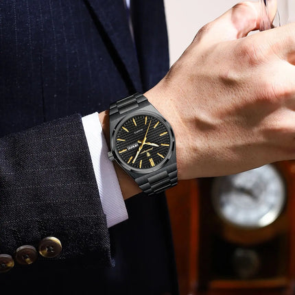 POEDAGAR Luxury Fashion Men's Wristwatch Waterproof Luminous Date Week Man Clock Stainless Steel Quartz Business Watches For Men
