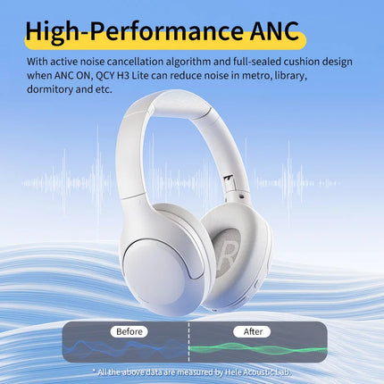 QCY H3 Lite ANC Wireless/Wired Headphones Bluetooth 5.3 Foldable Over Ear Headset HIFI Sound 60H Playtime Earphones Dual Connect