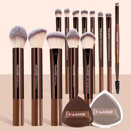 MAANGE 13pcs Premium Synthetic Hairs Makeup Brushes Soft Gentle for Foundation Eyeshadow Powder with 2pcs Air Cushion Puffs Kit