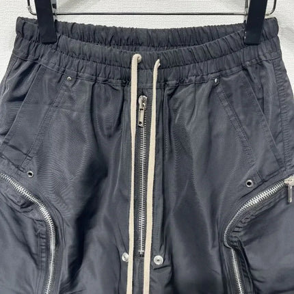 Men's Techwear Cargo Shorts Multi-Zipper Pocket Elastic Waist Drawstring Streetwear Casual Shorts