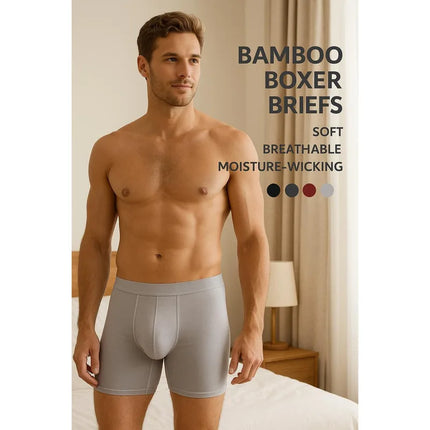 5pcs95% Bamboo Fiber 5% Spandex Men Length Long Leg Boxer Classic Design Comfortflex Waistband Underwear Man Sports Plus Size