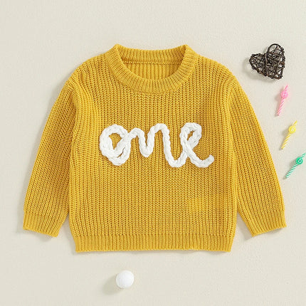 Newborn Baby Girl Boy Sweater Long Sleeve Crew Neck Letters Embroidery Winter Warm Knit Pullover Sweater Infant Autumn Clothes