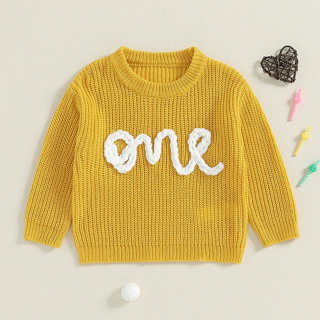 Newborn Baby Girl Boy Sweater Long Sleeve Crew Neck Letters Embroidery Winter Warm Knit Pullover Sweater Infant Autumn Clothes