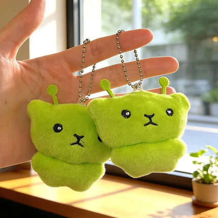 Green Alien Cat Plush Keychains Mini Galaxy Style Furry Pendant for Couples Cute Cartoon Handbag Backpacks Key Chain Decor Gifts