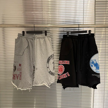 26ss Logo Printed Women Men Oversized Ripped Shorts Hiphop Streetwear Cotton Short Pants Shorts