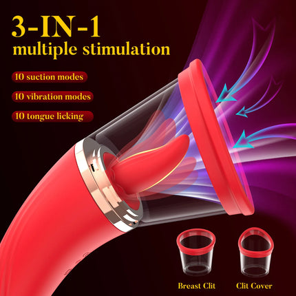 Tongue Licking with Sucking G Spot Vibrator 3 in 1 Sex Toys for Women Powerful Clitoral Nipple Oral Sucker Stimulation Massager