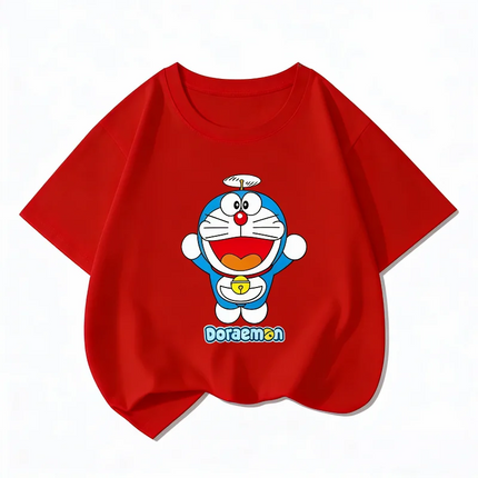 Potdemiel Summer New Doraemon Children's 100% Cotton T-Shirt, Boys and Girls, Casual, Comfortable, Breathable Children's T-Shirt