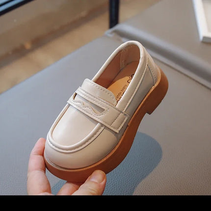 Girls Leather Shoes for Party Wedding Slip-on Simple Solid Black Kids UK Uniform School Shoes Children Loafers 2023 Four Season