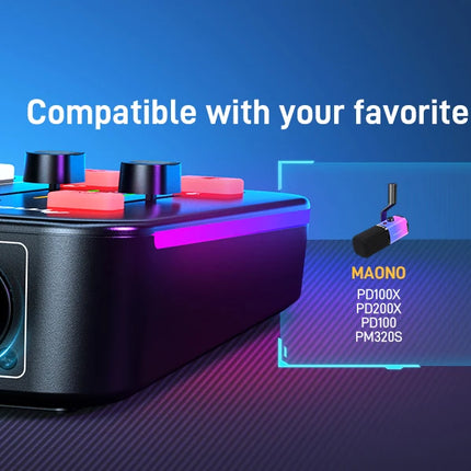 MAONO G1 NEO Gaming Audio Mixer,Streaming 4-Channel Custom Sound Effects RGB with XLR Microphone Interface,for GameVoice,Podcast