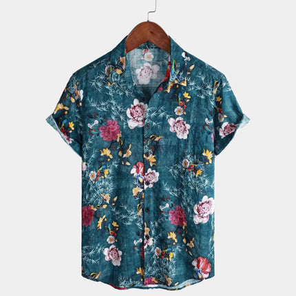 Summer Mens Striped Floral Patchwork Hawaiian Shirt 3D Print Short Sleeve Pocket Casual Oversized Beach Camisa Havaiana Listrada