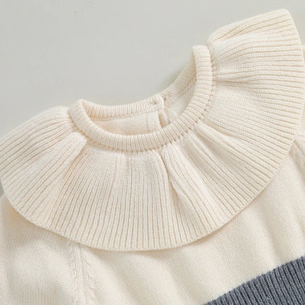 0-18M Infant Newborn Baby Girl Knit Sweater Romper Contrast Color Long Sleeve Jumpsuit Overall Spring Autumn Soft Clothes