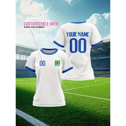 3D Printed Brazil Sports T-Shirt For Men Customized Pattern Tees Fashion Unisex Casual Street Round Neck Short Sleeve T Shirts
