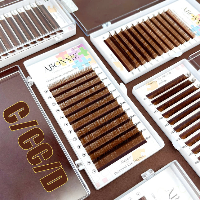 ABONNIE Cocoa Brown Individual Volume Eyelash Extensions C CC D Brown Colored Natural Classic Mink Lashes Tray