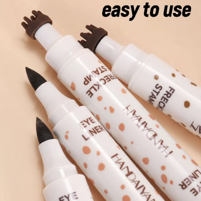 3 in 1 Natural Simulation Freckle Stamp Pen Waterproof Easy Color Freckle Dot Pen Face Fake Freckles Eyeliner Lasting Makeup