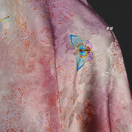 Butterfly Xiangyunsha Fabric Blush Pink Floral Jacquard Hualuo Silk Chinese Knot Dress Skirt Material for Designer Sewing Cloth