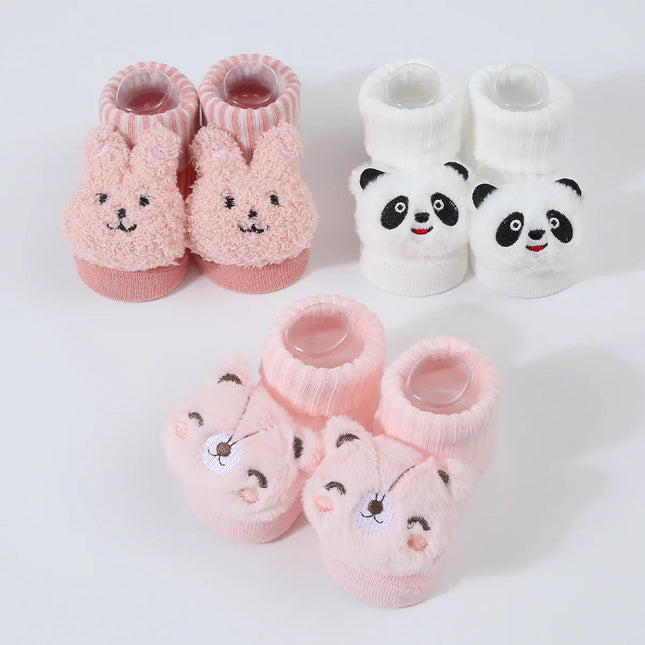Cute Cartoon Doll Newborn Socks Spring New Baby Soft Solid Prewalker Knitted Socks For Girls Boys Infant Knitting Floor Socks