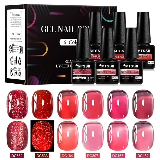 6pcs Jelly Gel Nail Polish Set All-Season Nails DIY Nail Art UV/LED Painting Varnish Gel Manicure Kit Long Lasting Nail Supplies
