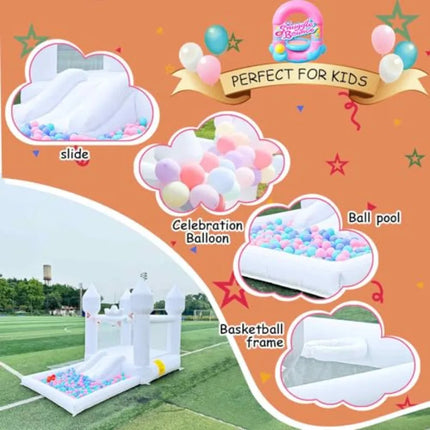 12.5FTx7.1FT White Iatable Bounce House Iatable Castle with Slide and Ball Pool Indoor and Outdoor Toys for Active Used for Iat