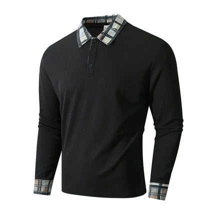 Men Waffle Knit Long Sleeve Polo Shirt Plaid Collar Breathable Daily Business Office Travel Holiday Walking Casual Tops