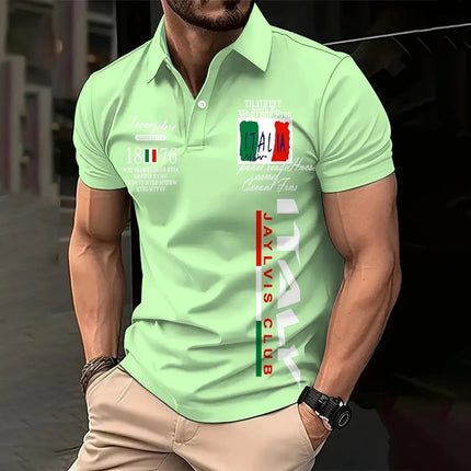 Hot selling summer men's polo golf sport Italian letter print comfortable and breathable polo shirt outdoor casual top