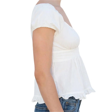 Y2K Aesthetic Fairy Vintage T-shirt Kawaii Grunge Lace Crop Top Square Collar Short Sleeve Sweet Girl Milkmaid Tee Women Clothes