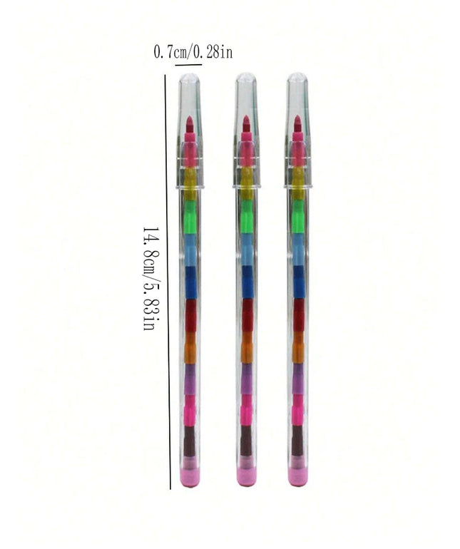 10 Pcs Stackable 11-Section Colored Wax Crayons, Student Drawing Crayons & Pencils, Student Stationery, Stackable Colo