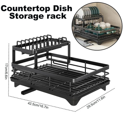 2 Tier Drainer Expandable Kitchen Sink Shelf Countertop Dish Organizer Sink Dish Rack Dish Rack With Chopstick Cylinder