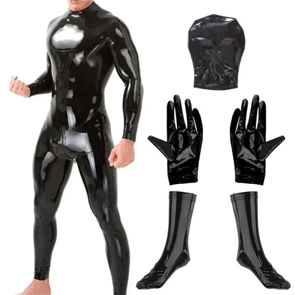 Sexy Male Wet Look PVC Faux Leather Catsuit Jumpsuit Shiny PU Latex Fetish Erotic Bodysuit Club Zentai Stage Costume